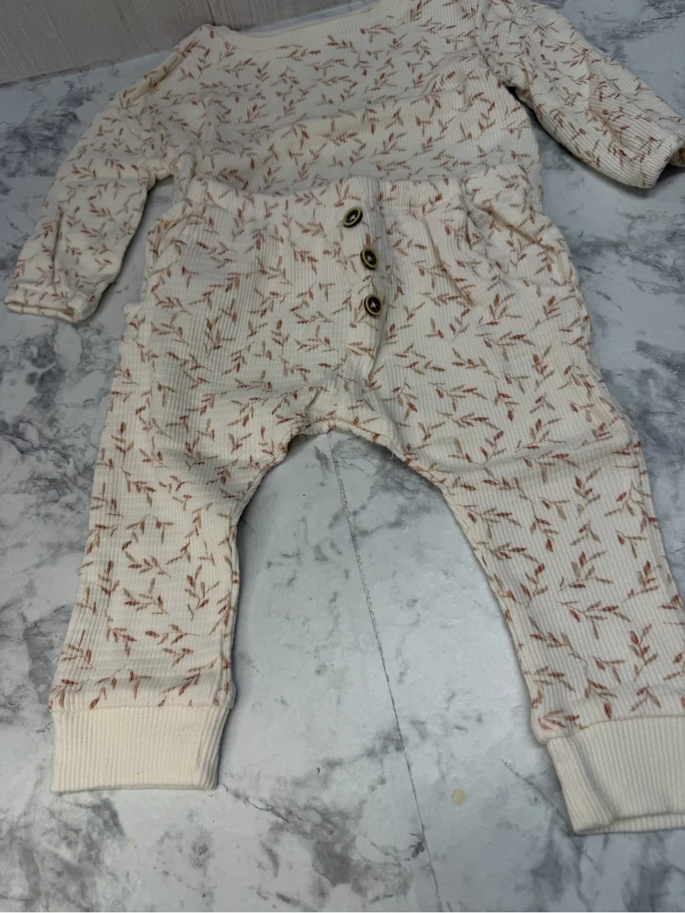 Cream Floral Ribbed Baby Romper Set with Button Detail Fall Outfit Baby girls